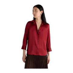 100% Washable Silk Three-Quarter Sleeve Shirt Clay Red