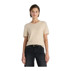 Lightweight Cotton Cashmere Relaxed Sweater Tee Heather Oatmeal