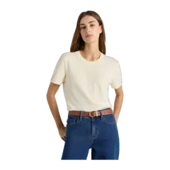 Lightweight Cotton Cashmere Relaxed Sweater Tee Pale Custard Yellow
