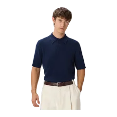 100% Mongolian Cashmere Short Sleeve Polo Sweater True Navy