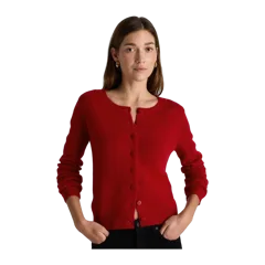 Mongolian Cashmere Cropped Crew Cardigan Varsity Red