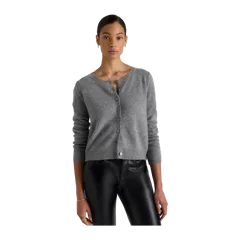 Mongolian Cashmere Cropped Crew Cardigan Heather Grey
