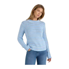 100% Organic Cotton Roll Neck Sweater Cornflower Mini Stripe