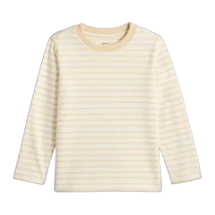 100% Organic Cotton Jersey Long Sleeve Tee Oatmeal Stripe