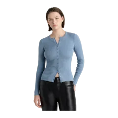 Cotton Cashmere Fitted Ribbed Cardigan Mountain Spring Blue