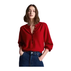 Mongolian Cashmere Dolman Sleeve Henley Sweater Varsity Red