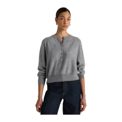 Mongolian Cashmere Dolman Sleeve Henley Sweater Heather Grey