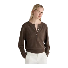 Mongolian Cashmere Dolman Sleeve Henley Sweater Brown