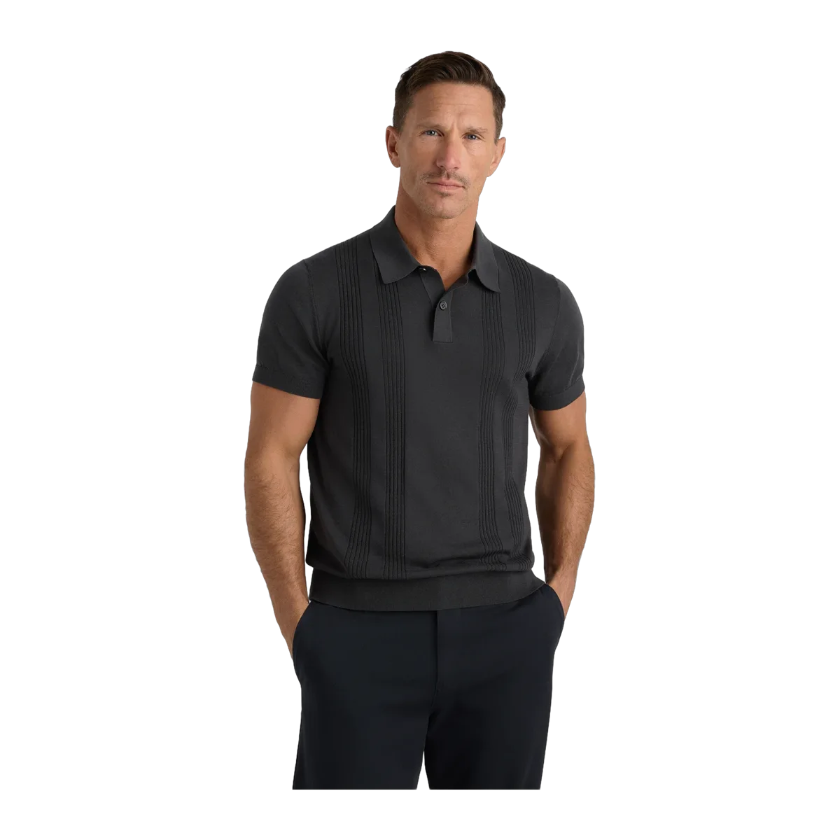 Cotton-Silk Ribbed Short Sleeve Sweater Polo