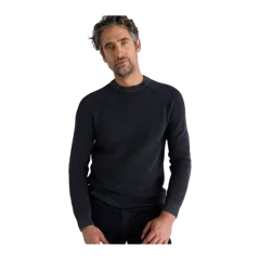 100% Organic Cotton Ribbed Crewneck Sweater Vintage Dye Navy