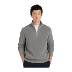 100% Organic Cotton Ribbed Quarter-Zip Sweater Mid Heather Grey