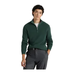 100% Organic Cotton Ribbed Quarter-Zip Sweater Big Sur Green