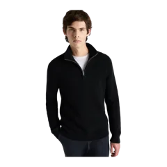 100% Organic Cotton Ribbed Quarter-Zip Sweater Black