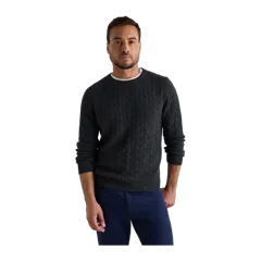 Mongolian Cashmere Classic Cable Crewneck Sweater Heather Charcoal
