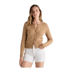 100% Organic Cotton Cable Crew Cardigan Camel
