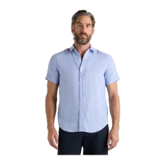 100% European Linen Relaxed Short Sleeve Shirt French Blue
