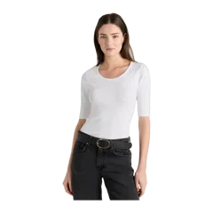Organic Cotton Micro-Rib Elbow Sleeve Tee Soft White