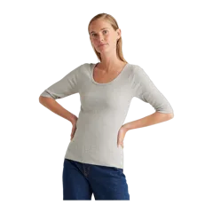 Organic Cotton Micro-Rib Elbow Sleeve Tee Heather Grey