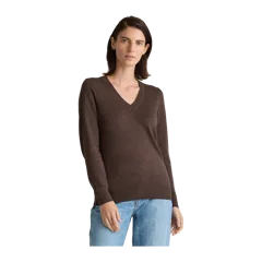 Lightweight Cotton Cashmere V-Neck Sweater Mocha Heather