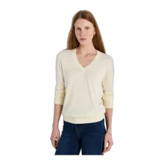 Lightweight Cotton Cashmere V-Neck Sweater Pale Custard Yellow