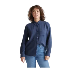 100% Organic Cotton Gauze Long Sleeve Shirt Indigo Blue