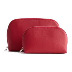 Italian Leather Pouch Travel Set Ruby Red