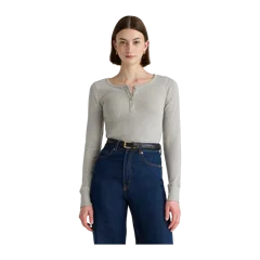 Organic Cotton Micro-Rib Henley Long Sleeve Tee Heather Grey