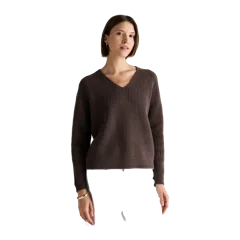 100% Organic Cotton Fisherman V-Neck Sweater Heather Brown
