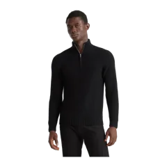 Mongolian Cashmere Fisherman Quarter Zip Sweater Black