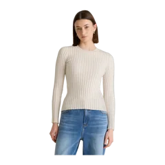 Cotton Cashmere Ribbed Long Sleeve Sweater Heather Bone