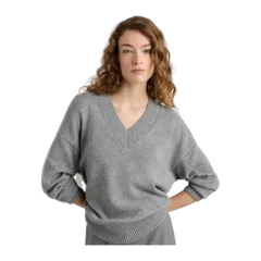 Mongolian Cashmere Oversized V-Neck Sweater Heather Grey