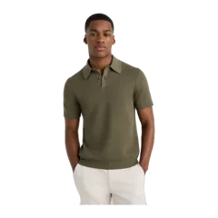 100% Organic Cotton Mesh-Stitch Sweater Polo Bayberry Olive