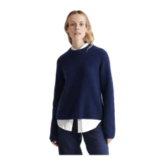Mongolian Spring Cashmere Fisherman Crewneck Sweater Navy