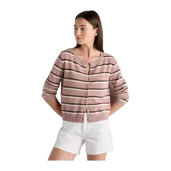 Mongolian Cashmere Cropped Crew Cardigan Heather Vintage Pink / Brown Variegated Stripe