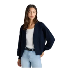 100% Organic Cotton Waffle Stitch Open Cardigan Navy