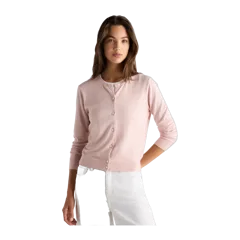Lightweight Cotton Cashmere Crew Cardigan Sugar Stone