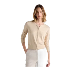 Lightweight Cotton Cashmere Crew Cardigan Heather Oatmeal