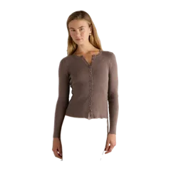 Cotton Cashmere Fitted Ribbed Cardigan Heathered Mink Taupe