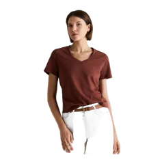 100% Organic Cotton Boxy V-Neck Tee Redwood Brown