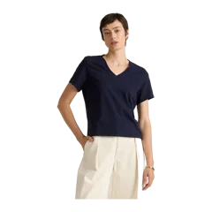 100% Organic Cotton Boxy V-Neck Tee Deep Navy