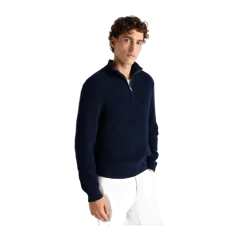 100% Organic Cotton Ribbed Quarter-Zip Sweater Navy