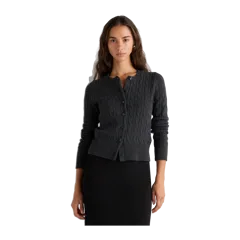 100% Organic Cotton Cable Crew Cardigan Charcoal