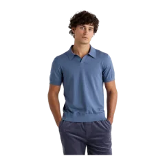 Cotton-Silk Johnny Collar Polo Moonstone Blue