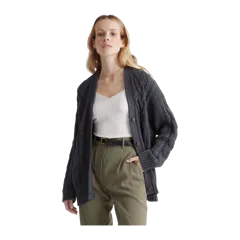 100% Organic Cotton Oversized Cable Cardigan Charcoal