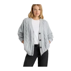 100% Organic Cotton Oversized Cable Cardigan Heather Dove Grey