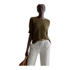 Lightweight Cotton Cashmere Link-Stitch Dolman Sweater Olive