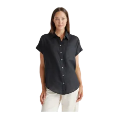 100% European Linen Camp Shirt Black