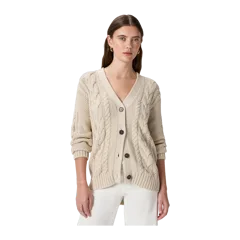 100% Organic Cotton Oversized Cable Cardigan Speckled Beige