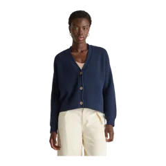 100% Organic Cotton Fisherman Boxy Cropped Cardigan Navy